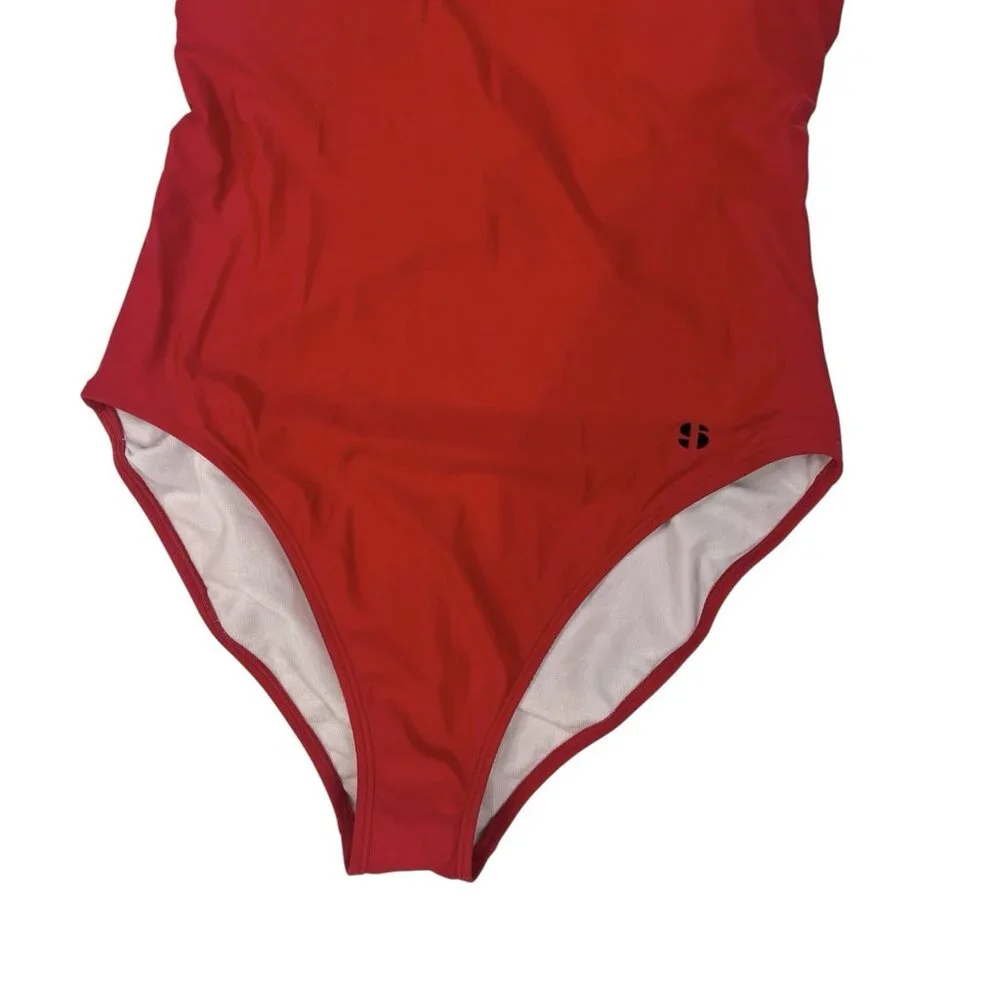 Sports Illustrated One Piece Swimsuit Size Large Red High Leg Racer T Strap Back - Picture 5 of 10